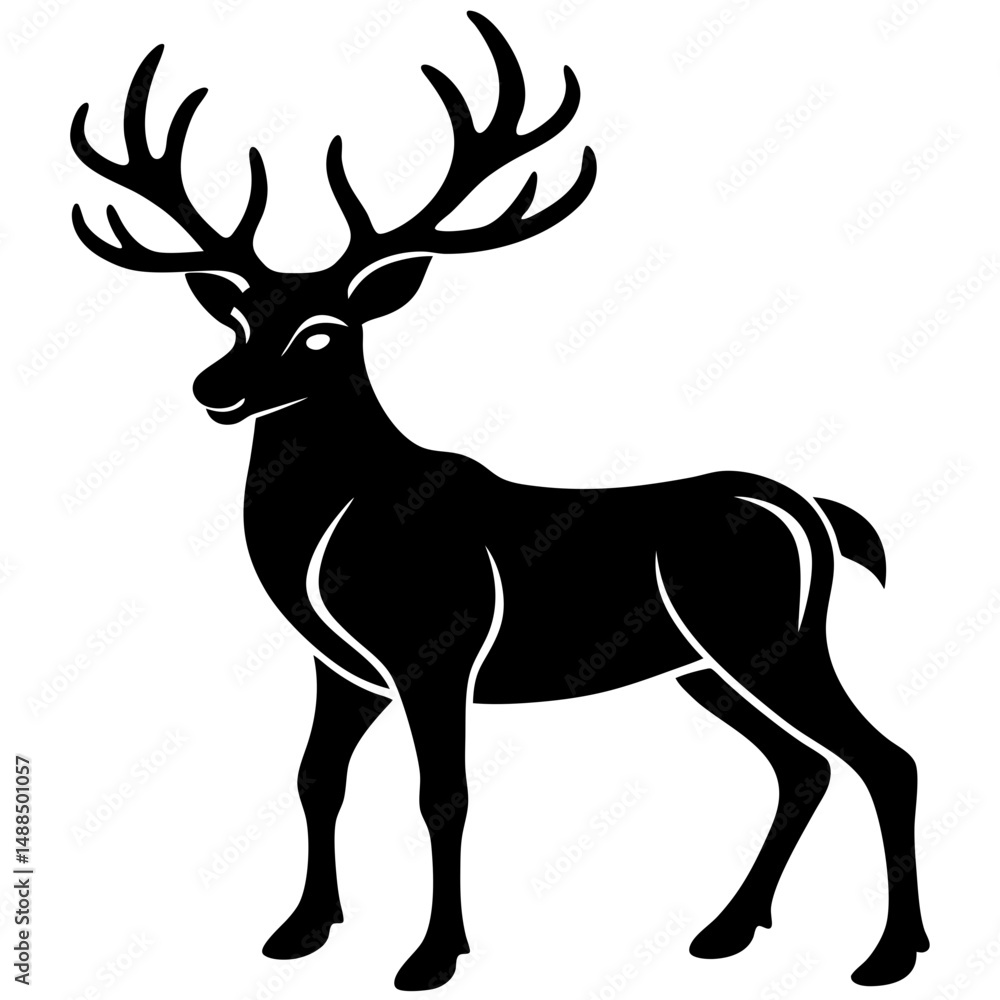 Fototapeta premium Majestic Black Silhouette of a Deer with Large Antlers