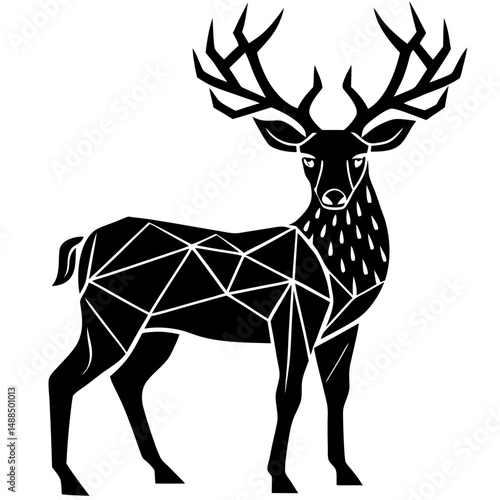 Geometric Black and White Deer Silhouette Illustration