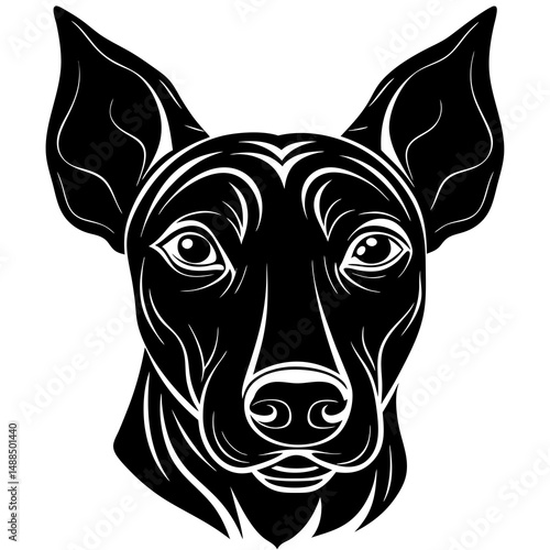 Stylized Black and White Dog Head Illustration