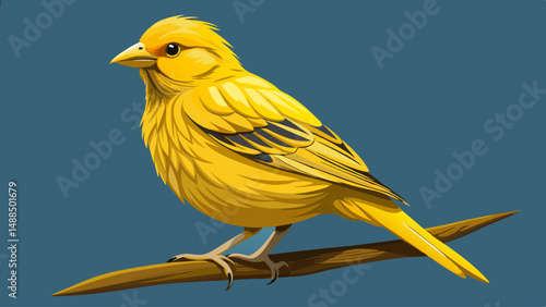 Vibrant Yellow Canary Bird Perched on Branch Illustration