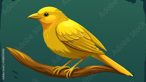 Vibrant Yellow Canary Bird Perched on a Branch