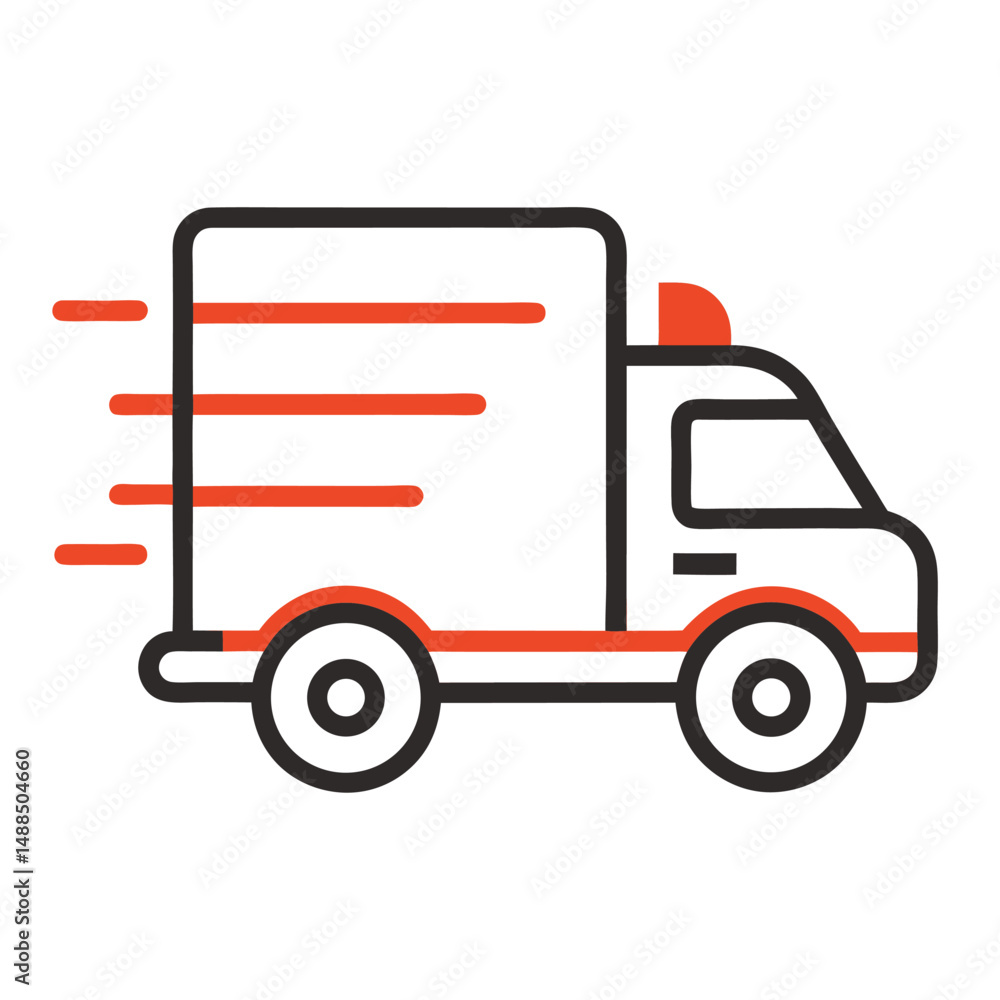 a simple line icon of a fast-moving delivery truck on white background a simple line icon of a fast-moving delivery truck on white background