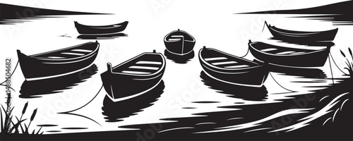 Small Boats Black and White Silhouette