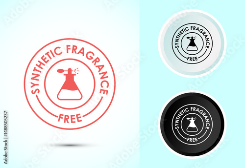 No synthetic fragrance icon design illustration. Synthetic fragrance free label sign symbol in color black and white