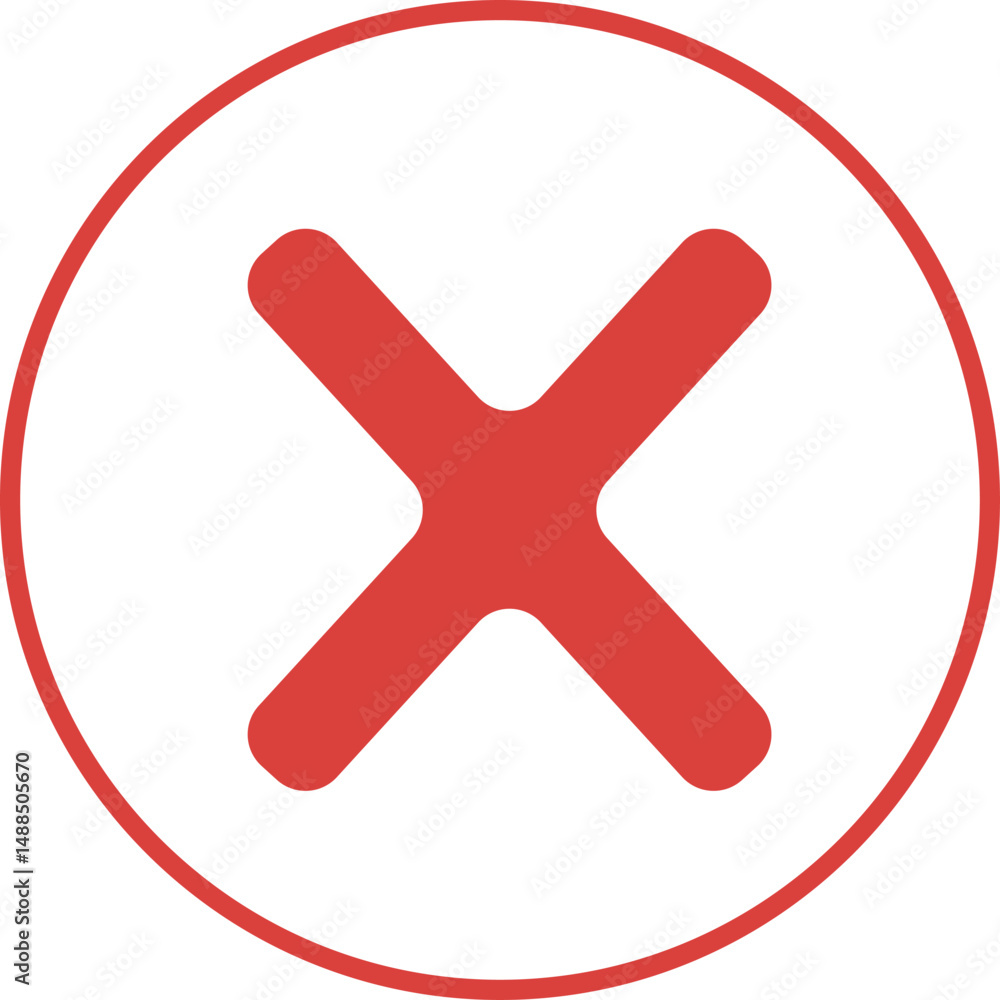 Red X Cancel Button, No Entry UI Sign Red X Cancel Button, No Entry UI Sign