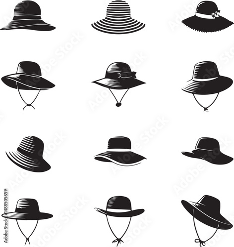 Twelve Stylish Black Hat Silhouettes for Fashion Design