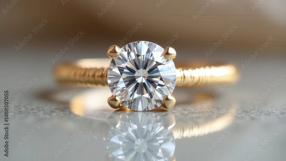 Fototapeta premium Lab-Grown Round Diamond Solitaire Engagement Ring
