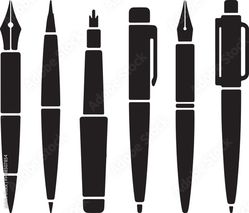 Collection of Six Black Writing Instruments Icons