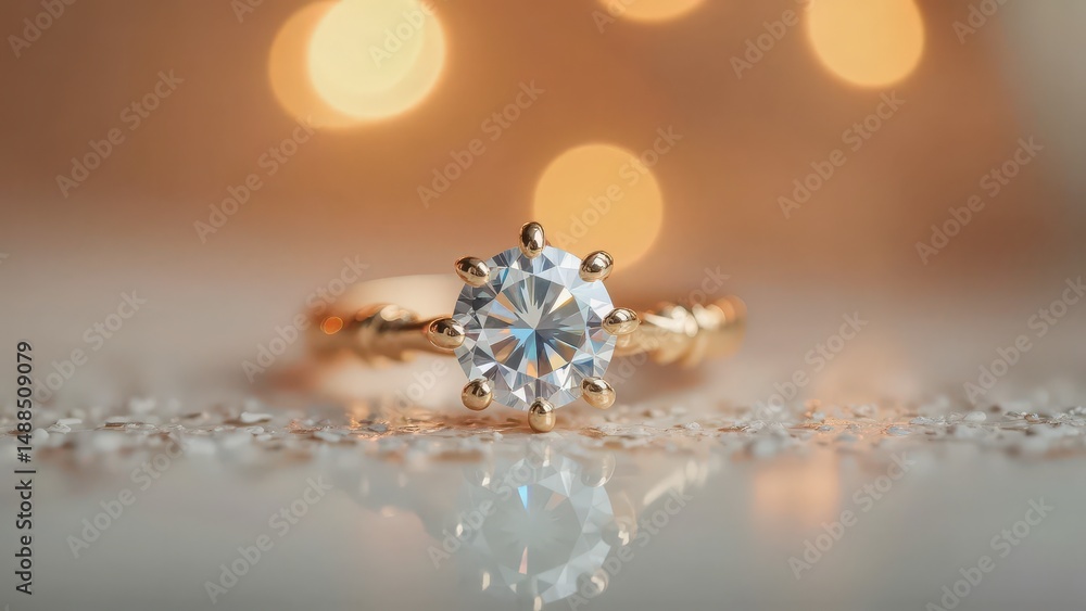 Fototapeta premium Lab-Grown Round Diamond Solitaire Engagement Ring