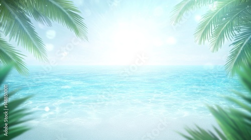 Tropical Beach Paradise: Serene Ocean View with Palm Trees