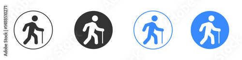 Person walking with cane icon editable flat vector illustration concept.
