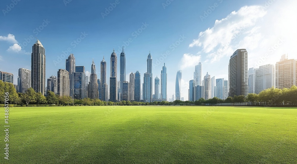 Obraz premium Urban Skyline with Green Park in Foreground