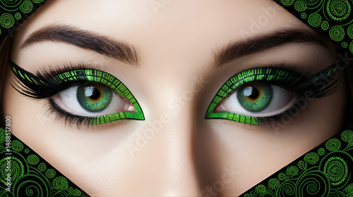 Green eyes with pattern on black background