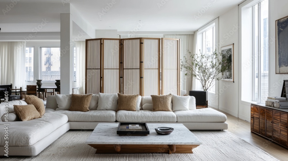 Fototapeta premium Modern Open-Concept Living Room Design Minimalist Interior Decor