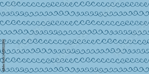Seamless hand-drawn wave pattern in blue colors. Nautical, abstract, and geometric design, perfect for textiles, backgrounds, and decorative purposes.