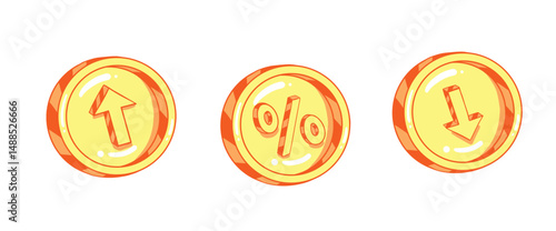 set of gold coin cent money up and down percentage
