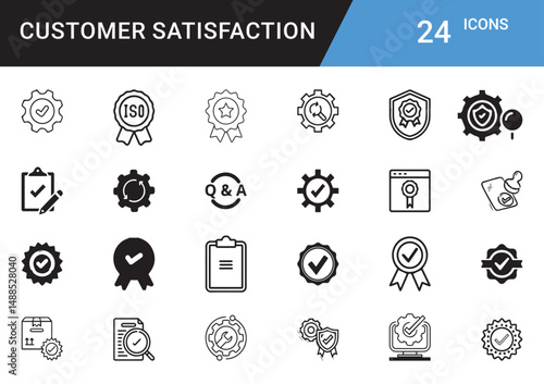 Customer Satisfaction Icons vector set Feedback, Rating, Review, Support, Happy Client, Loyalty, CRM, User Experience, Testimonial, Service Quality, Trust Communication editable 