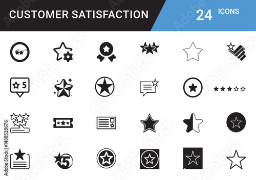 Customer Satisfaction Icons vector set Feedback, Rating, Review, Support, Happy Client, Loyalty, CRM, User Experience, Testimonial, Service Quality, Trust Communication editable 