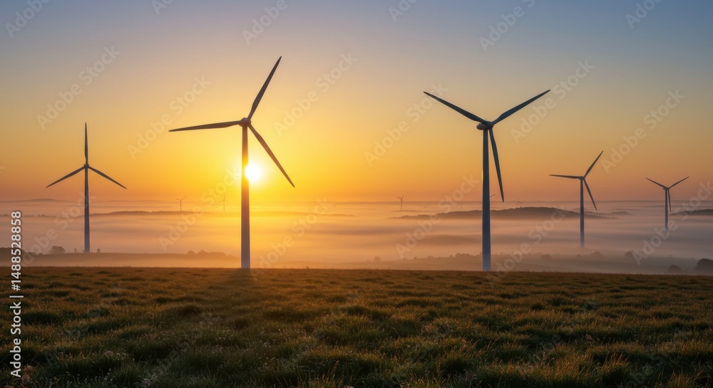 Sustainable Energy: Wind Turbines at Sunrise Sustainable Energy: Wind Turbines at Sunrise