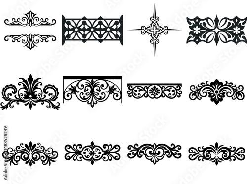 A compilation of intricate black and white vector ornamental designs and patterns