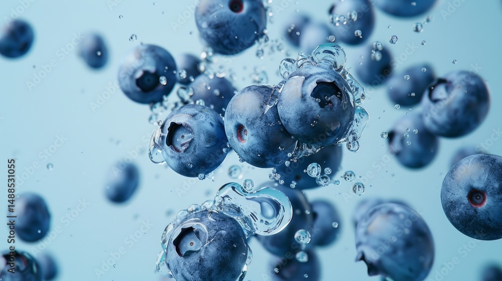 Blueberries Splashing in Water - Juicy blueberries burst with freshness, symbolizing health, vitality, natural goodness, deliciousness, and summer Blueberries Splashing in Water - Juicy blueberries burst with freshness, symbolizing health, vitality, natural goodness, deliciousness, and summer