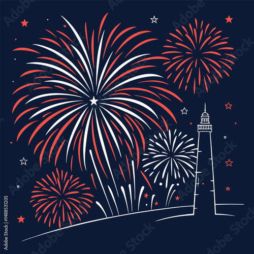 Lighthouse Fireworks Display Fourth of July Celebration