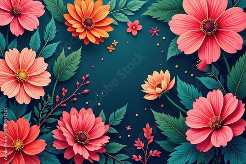 Bold, vibrant floral motif Large-scale blooms and lush foliage , print, blossom