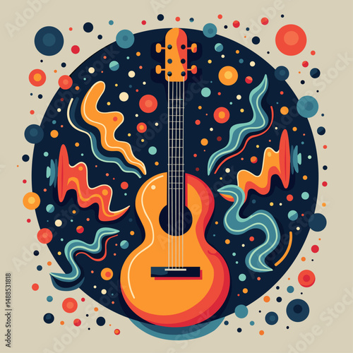 Abstract Musical Instrument Vector Art: Soundscapes of Art with Colorful Sound Waves and Simple Lines for World Art Day. Perfect for Music Themed Designs and Vector Illustrations. Ideal for April