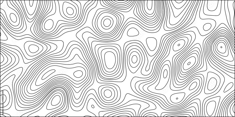 Fototapeta premium Abstract seamless topographic pattern made of thin gray contour lines on a white background. Elevation mapping, with smooth, irregular, organic shapes and concentric line terrain or fluid motion.