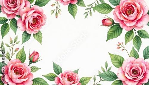 Delicate watercolor roses, lush green leaves Seamless repeat , blossom, botanical, flower seamless pattern