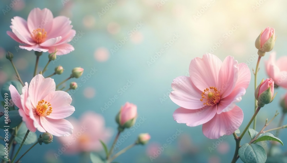 Obraz premium Delicate floral motif, pastel hues, soft focus, repeat, vegetation