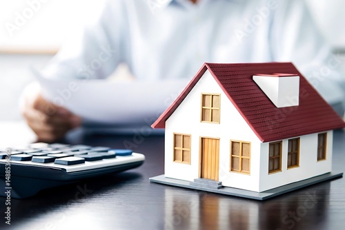 Wallpaper Mural Real Estate Agent Reviewing Documents with House Model and Calculator Torontodigital.ca