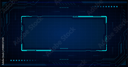 Futuristic digital frame with glowing neon lines, technology background with circuits and abstract elements. Perfect for tech, communication and futuristic concepts.