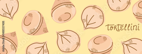 Tortellini. Italian Food. Minimalistic tortellini pattern on peach background for poster, banner, flyer