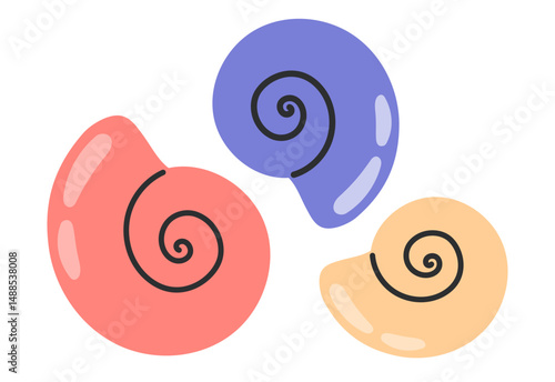 Sea shell. Ocean exotic underwater seashell sticker. Hand drawn vector illustration isolated on white background