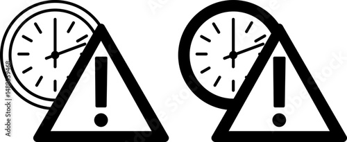 Late Icons. Black and White Vector Illustration. Clock and Prohibition Sign. Running Concept