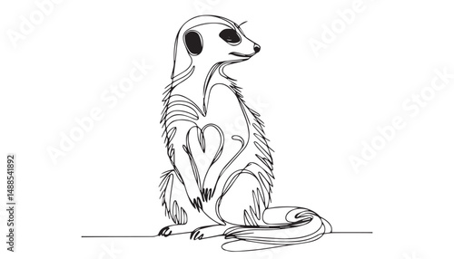 Continuous one single minimal line drawing Meerkat