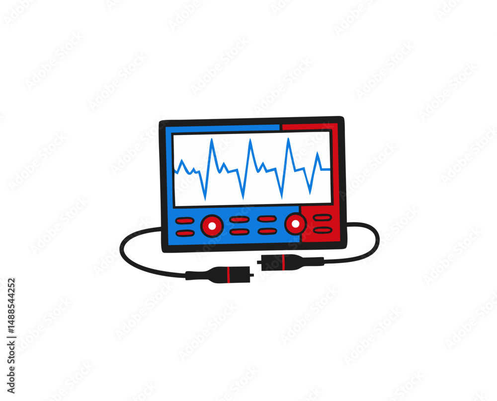 ECG monitor displaying heart rate with red and blue graphics ECG monitor displaying heart rate with red and blue graphics
