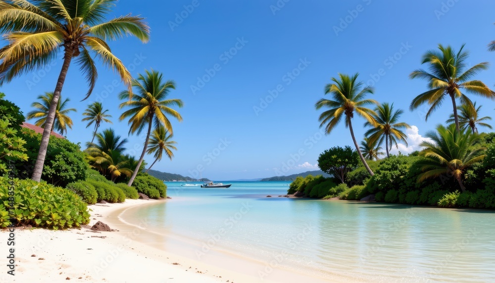 Fototapeta premium a picturesque tropical beach setting with clear blue skies overhead