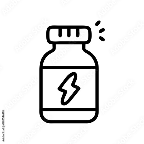 Line art depiction of a vitamin bottle with lightning symbol  