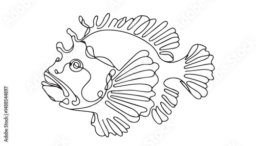 Continuous one single minimal line drawing Anglerfish
