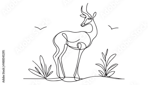 Continuous one single minimal line drawing deer
