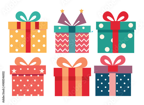  Vector set of different gift boxes. Flat design.
