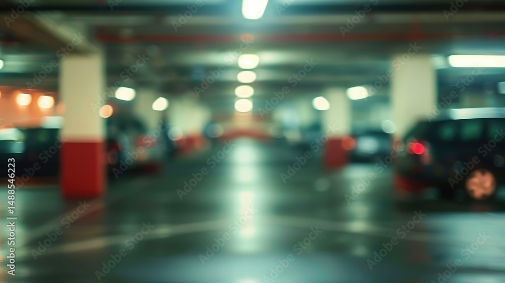 Fototapeta premium Blurred view of empty car parking with minimal lines and muted colors