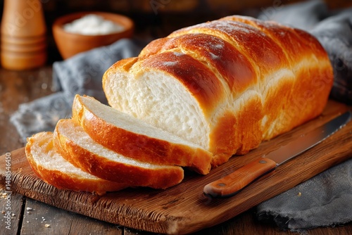 Freshly Baked Bread on a Wooden Cutting Board With Slices Arranged Neatly