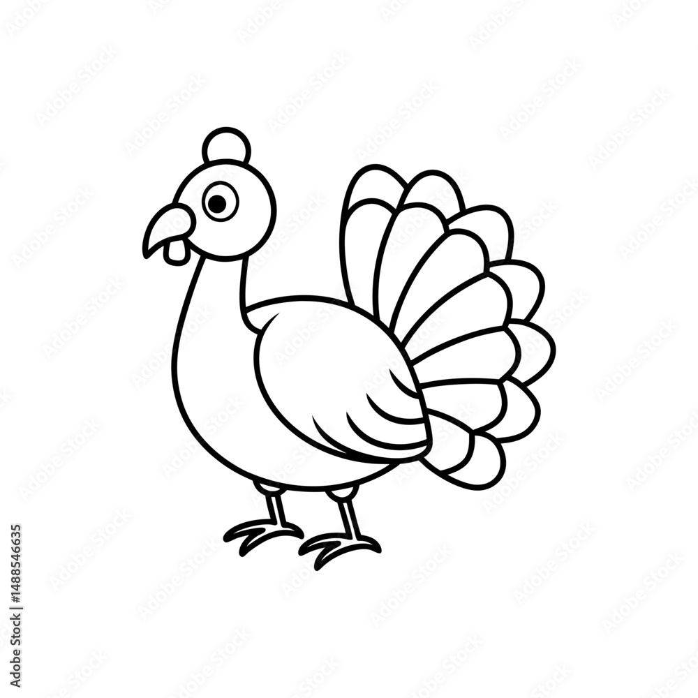 Turkey with feathers line art illustration. Turkey with feathers line art illustration.