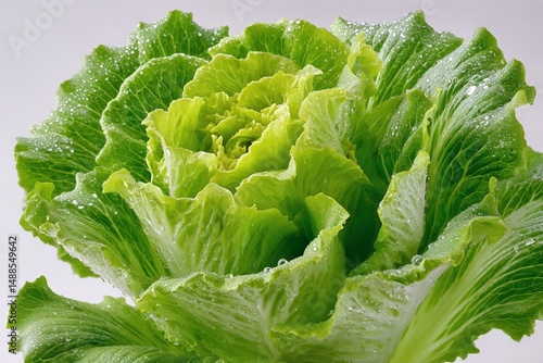 Fresh Romaine Lettuce Heads Garnished With Droplets of Water Ready for Use in...