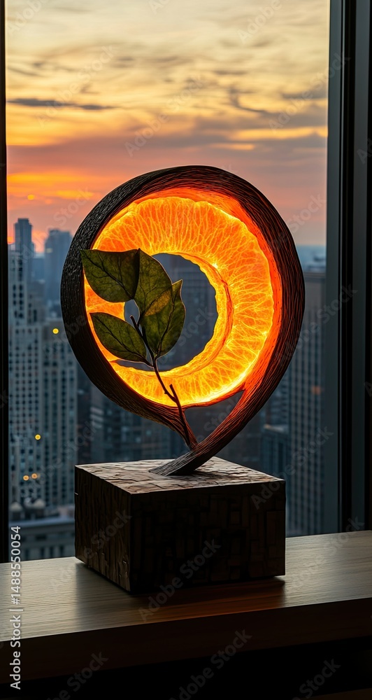 Sunset Cityscape Wood Sculpture. Sunset Cityscape Wood Sculpture.