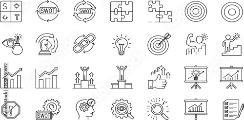 SWOT Analysis Editable Icons set. Vector illustration in modern thin line style of business related icons: strengths, weakness, opportunities, and threads. 