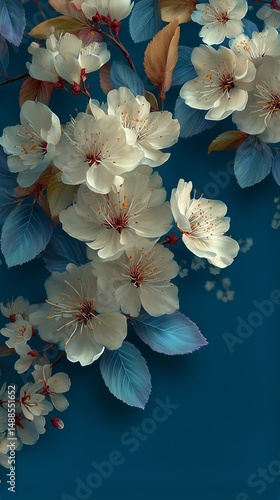 Beautiful Cherry Blossom Flowers Against a Vibrant Blue Background in Spring